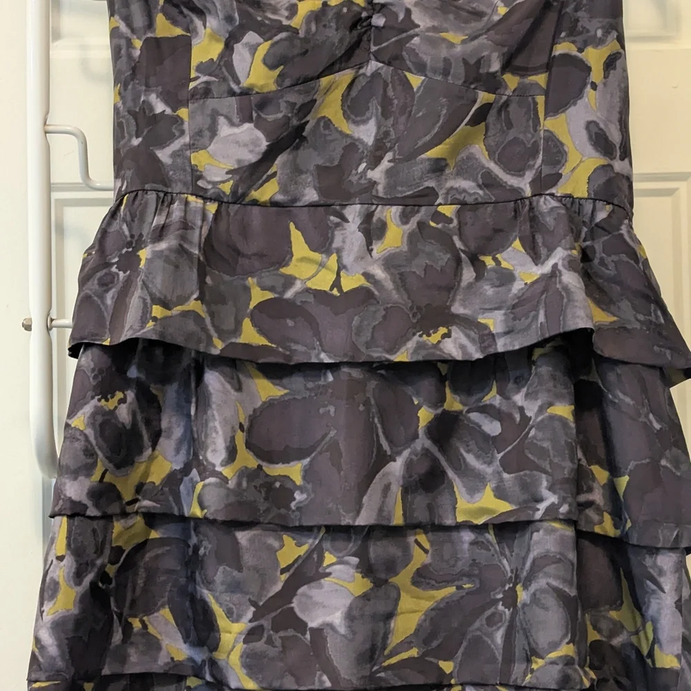 J. Crew Strapless Tiered Floral Dress In Purple And Yellow. 💯% Silk. Size 14.